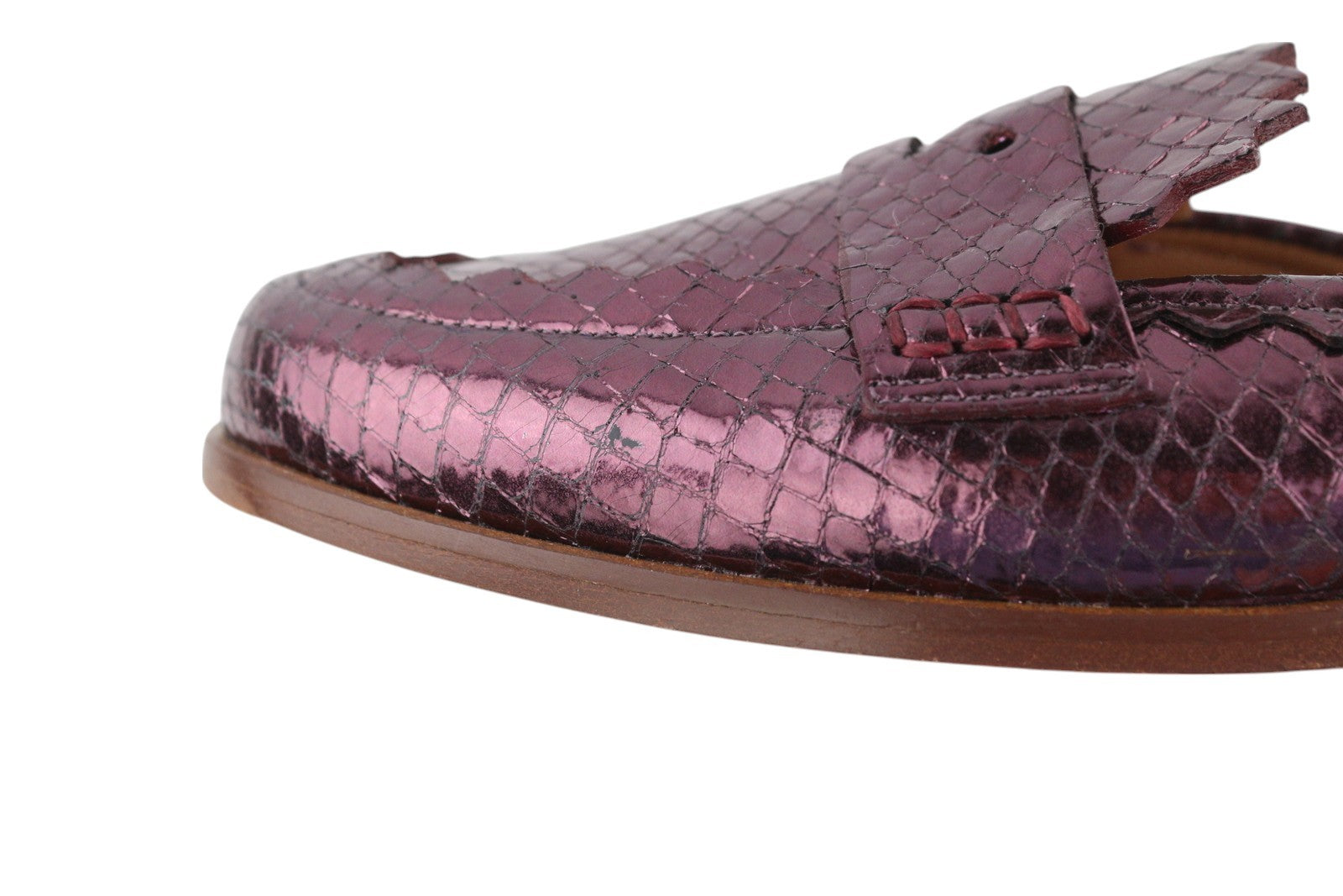 EMPORIO ARMANI X3A068 Women's Purple Leather Mule EU37 Shiny Slip-On Sandals