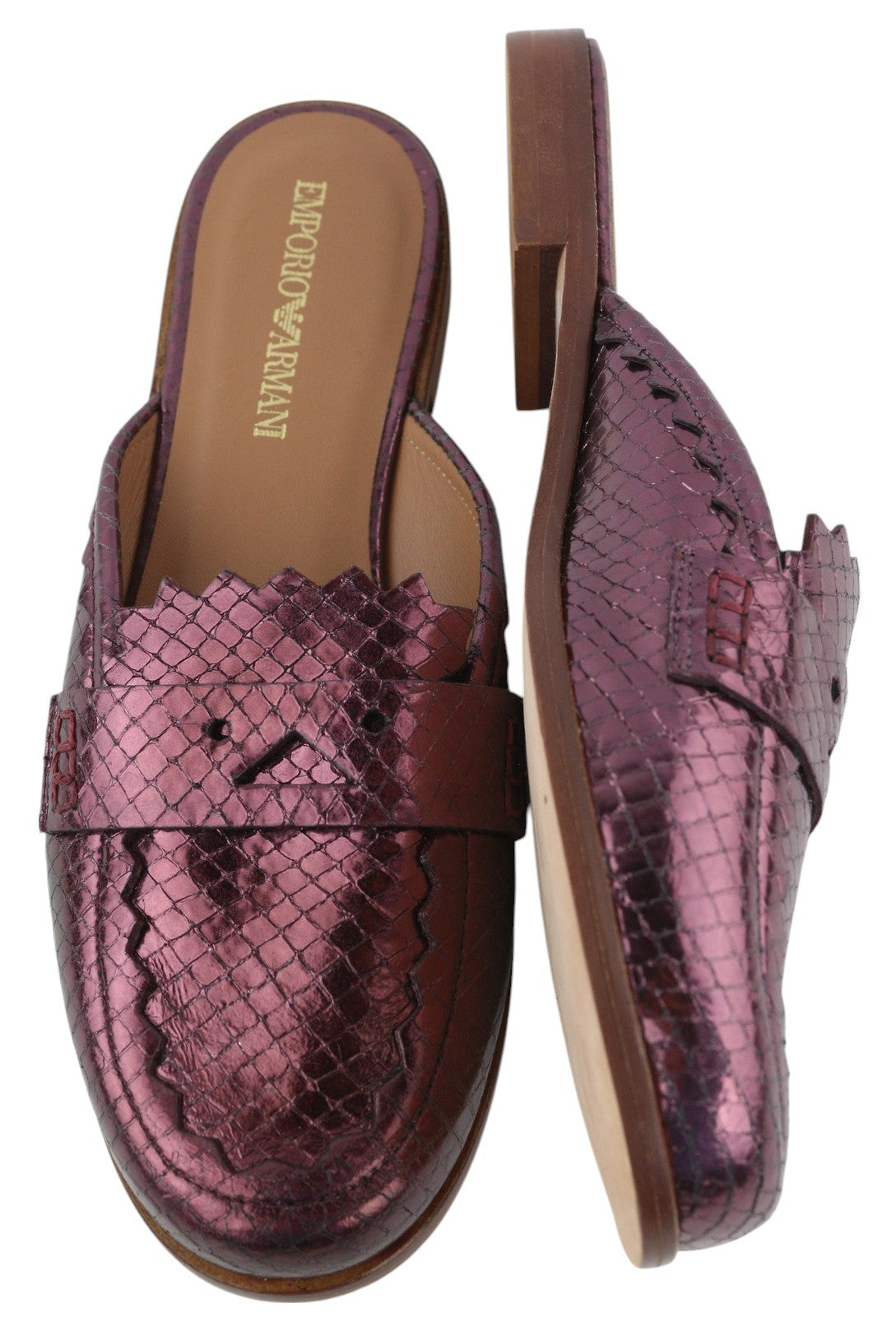 EMPORIO ARMANI X3A068 Women's Purple Leather Mule EU37 Shiny Slip-On Sandals
