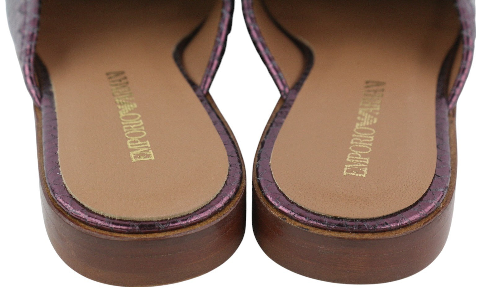 EMPORIO ARMANI X3A068 Women's Purple Leather Mule EU37 Shiny Slip-On Sandals