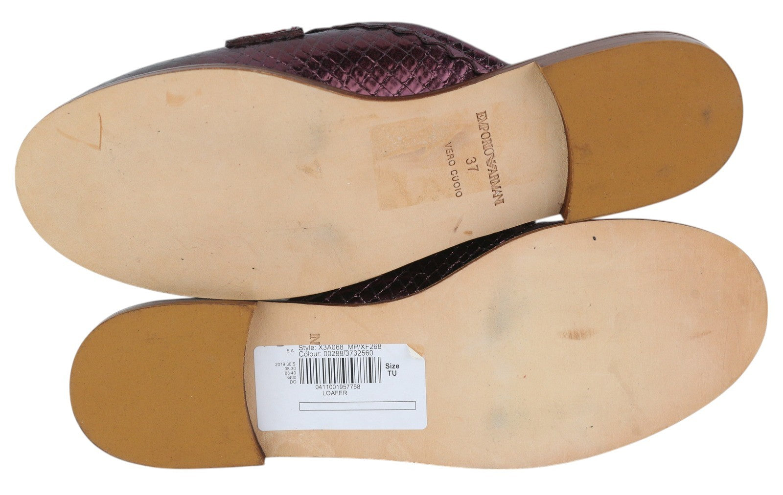 EMPORIO ARMANI X3A068 Women's Purple Leather Mule EU37 Shiny Slip-On Sandals