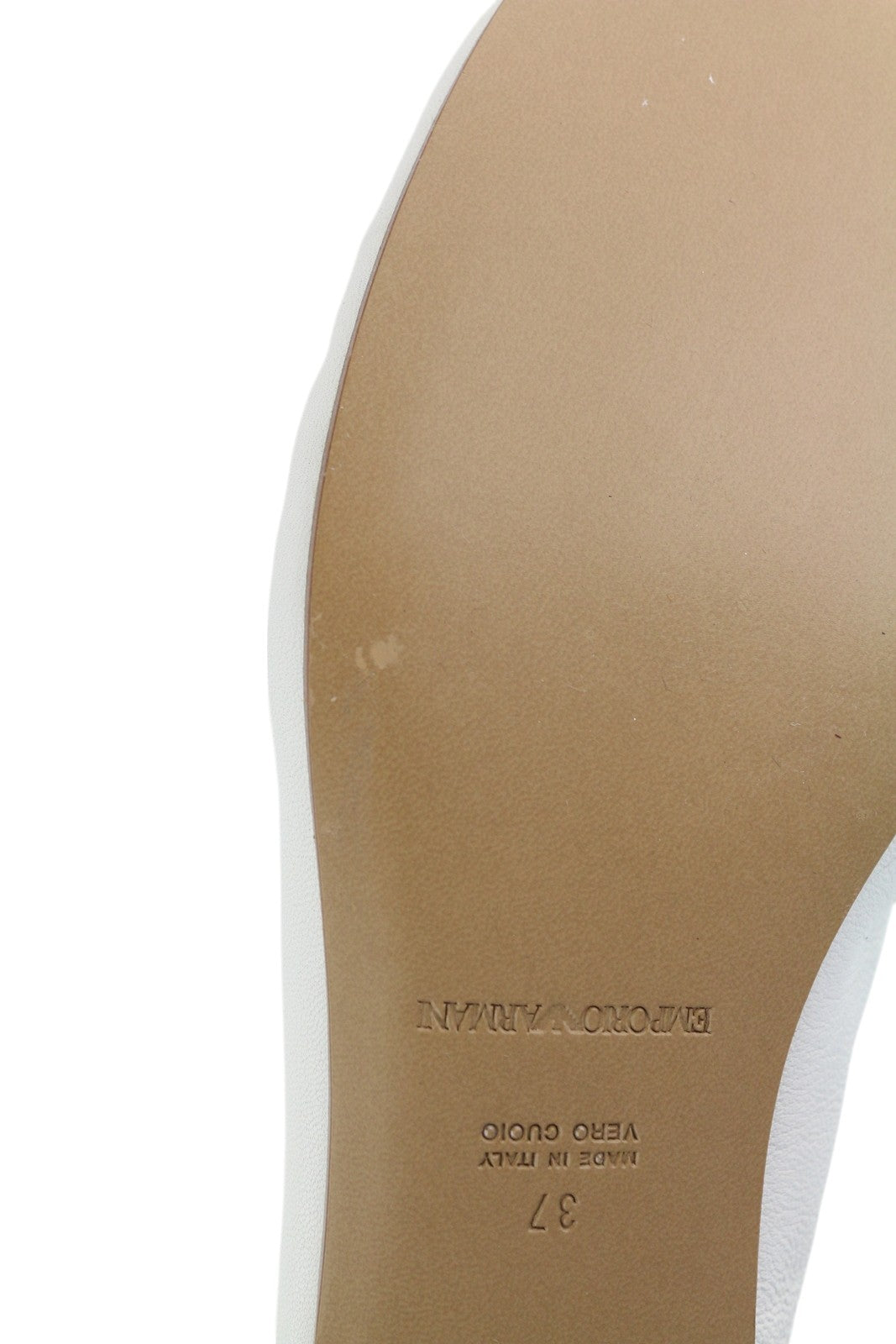 EMPORIO ARMANI Women's White Square Toe Loafers EU37 Gold Tone Leather