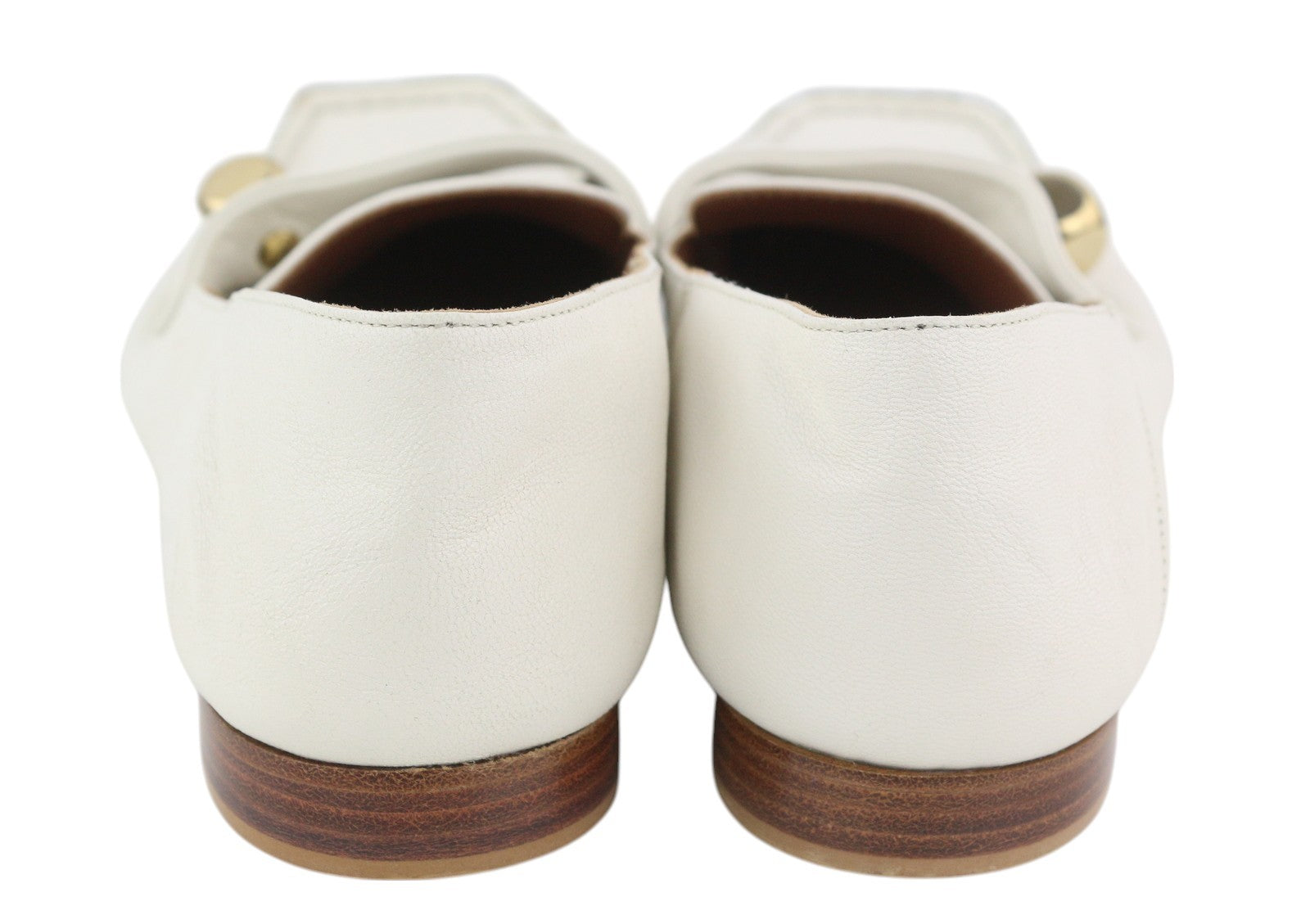 EMPORIO ARMANI Women's White Square Toe Loafers EU37 Gold Tone Leather