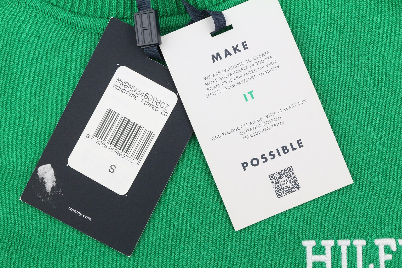 TOMMY HILFIGER Men's Green Knitted Jumper S Monotype Tipped Crew Neck