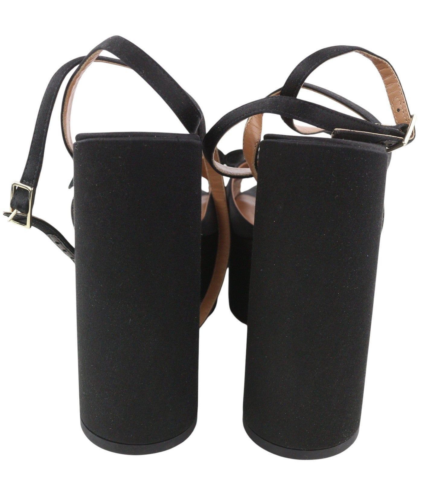 EMPORIO ARMANI X3P738 Women's Black Satin Platform Heels EU37 Open Toe