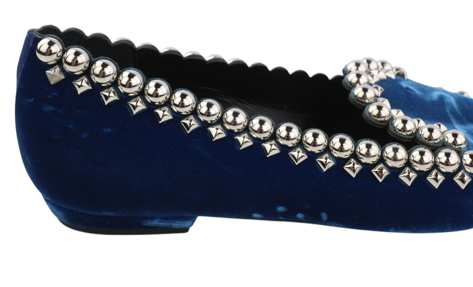 EMPORIO ARMANI X3A082 Women's Blue Velvet Shoes EU37 Pointed Toe Metal Trim