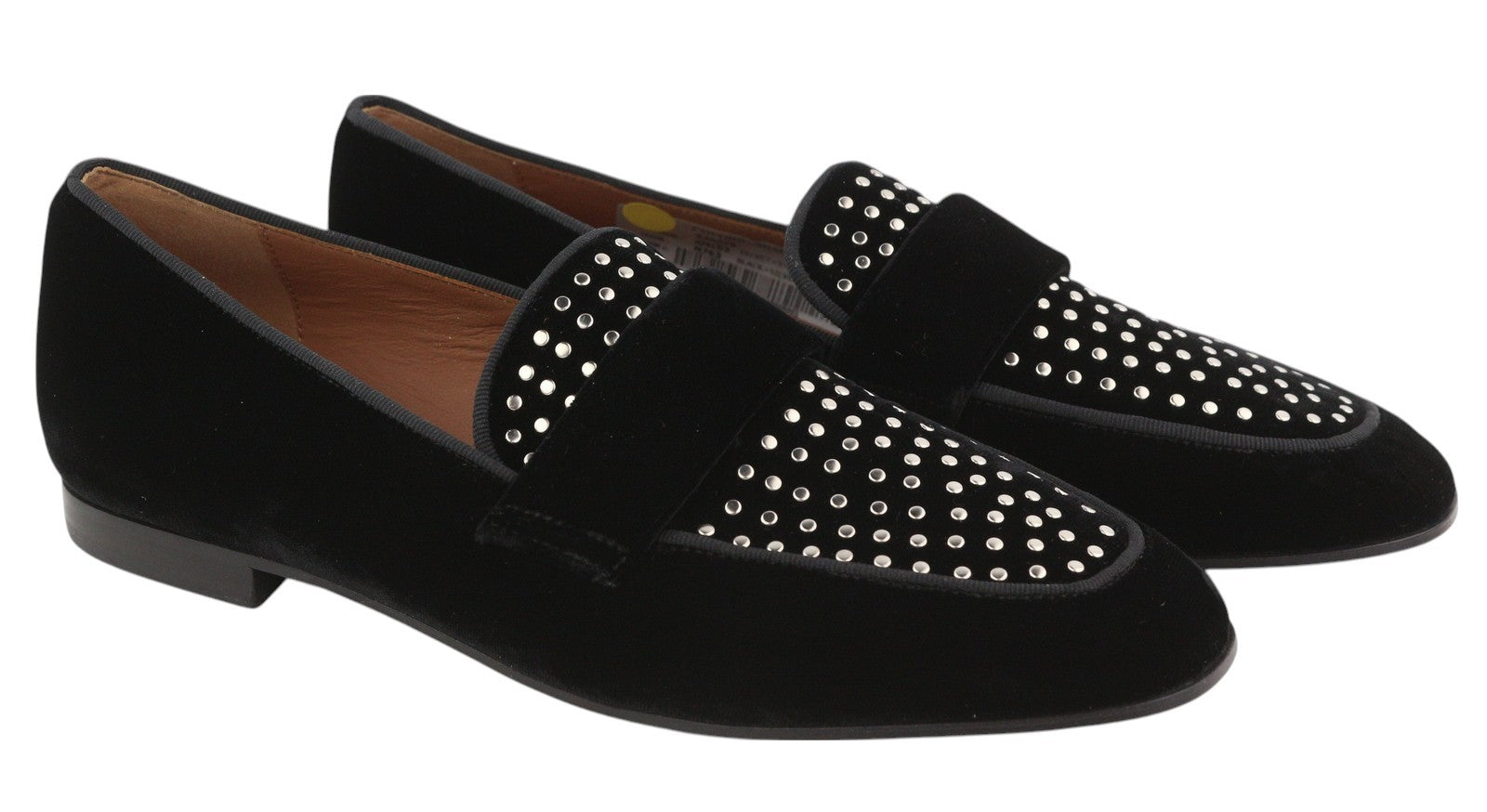 EMPORIO ARMANI X3A075 Women's Black Velvet Loafers EU37 Square Toe Slip-On