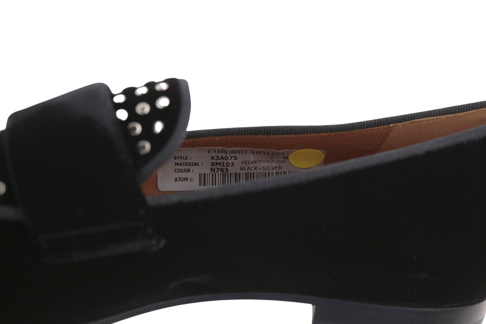 EMPORIO ARMANI X3A075 Women's Black Velvet Loafers EU37 Square Toe Slip-On