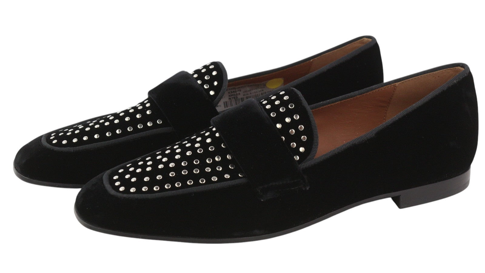 EMPORIO ARMANI X3A075 Women's Black Velvet Loafers EU37 Square Toe Slip-On