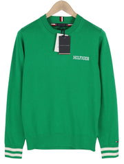 TOMMY HILFIGER Men's Green Knit Pullover M Crew Neck Monotype Trim