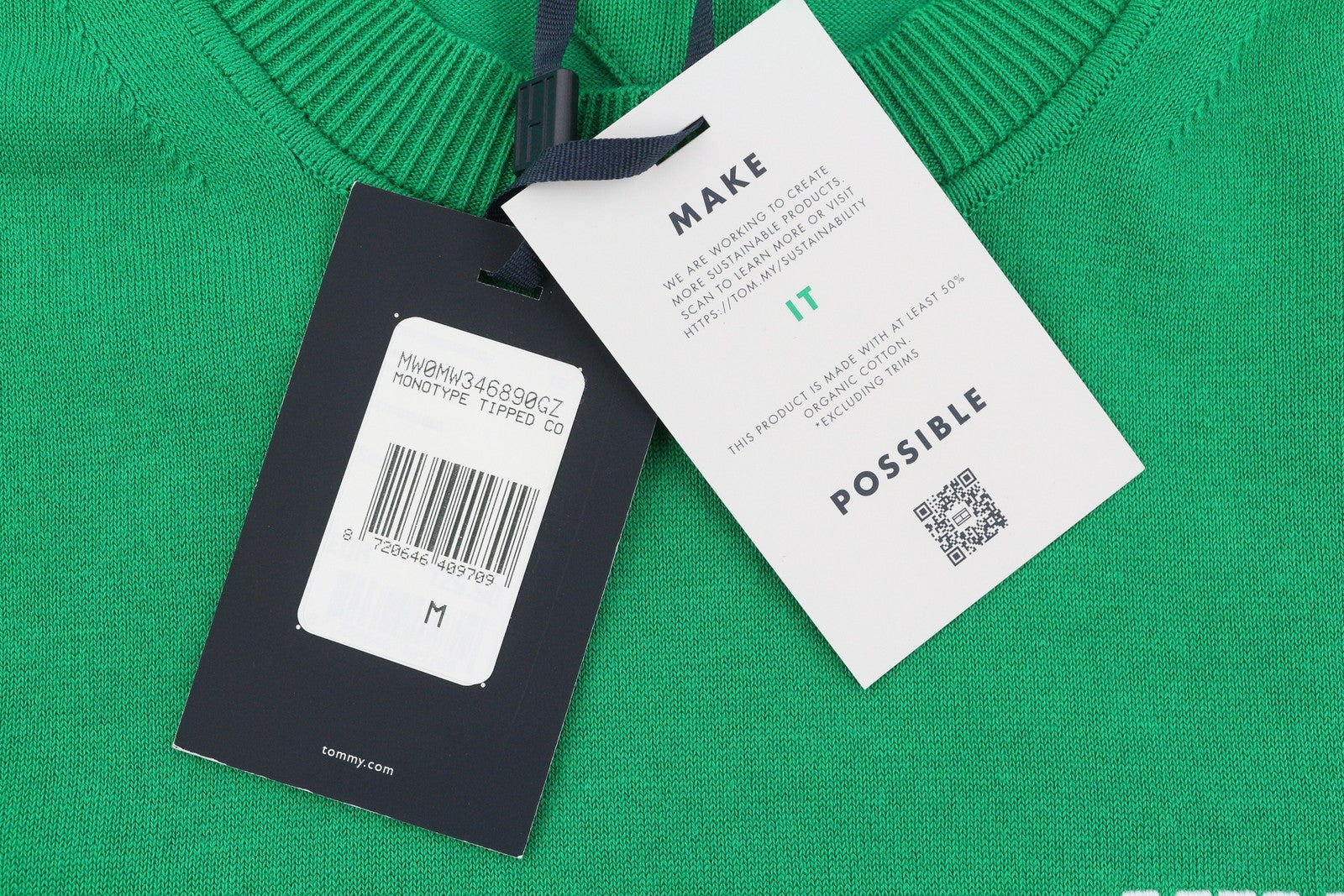 TOMMY HILFIGER Men's Green Knit Pullover M Crew Neck Monotype Trim