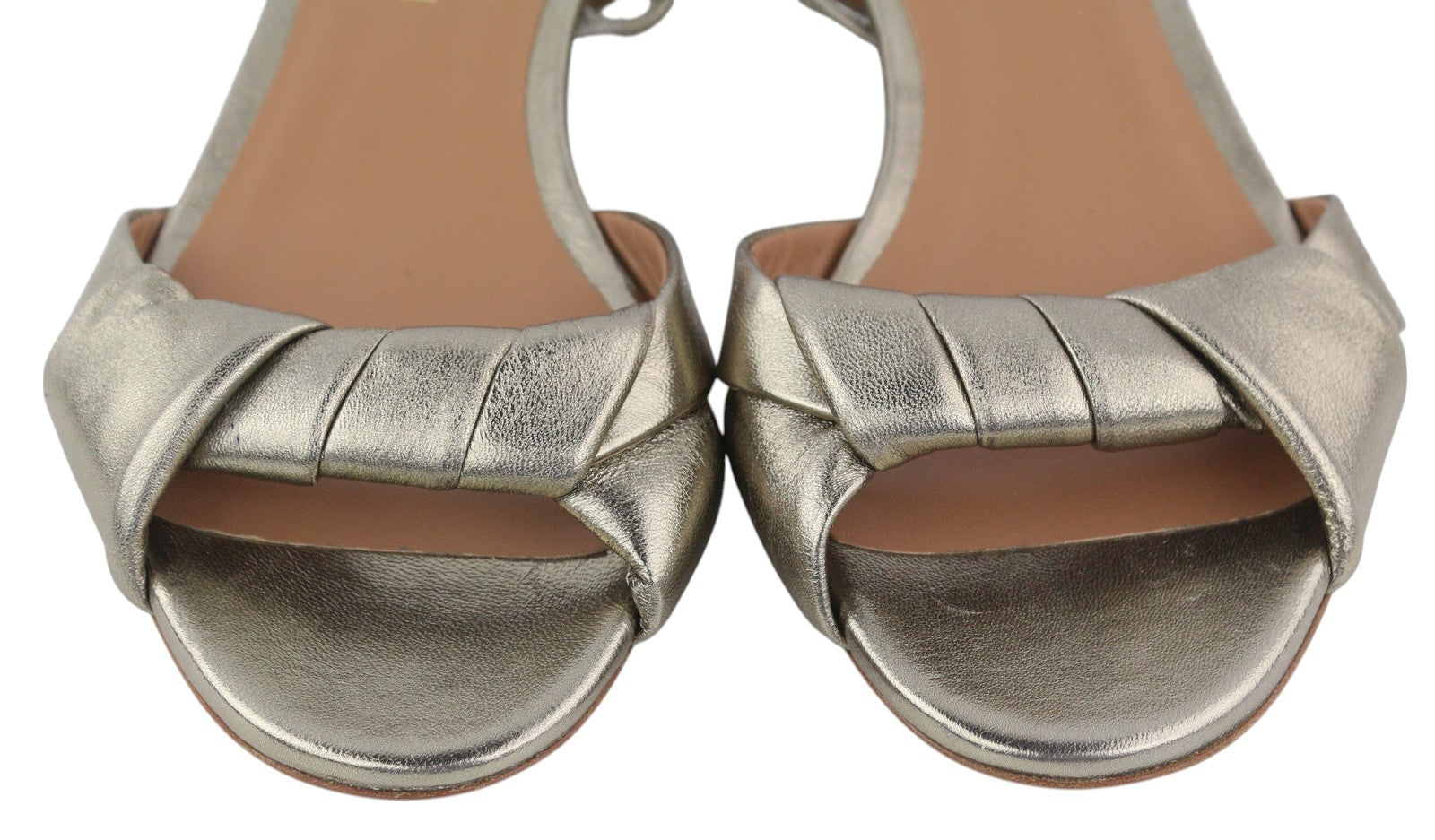 EMPORIO ARMANI Women's Gold Leather Sandals EU37 Slip-On Flat Heeled Logo