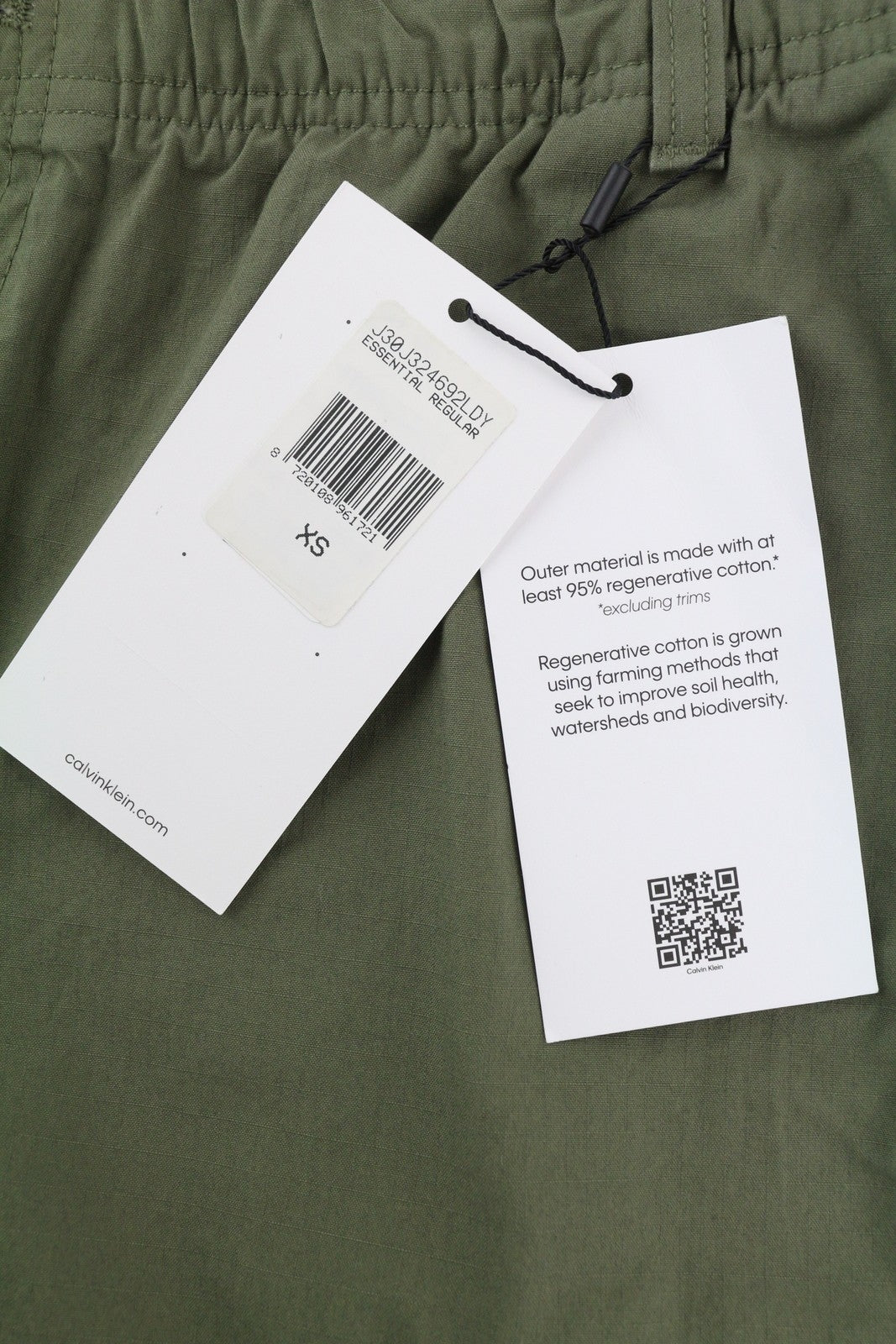 CALVIN KLEIN Men's Green Cargo Trousers XS Regular Fit Elastic Waist RRP99