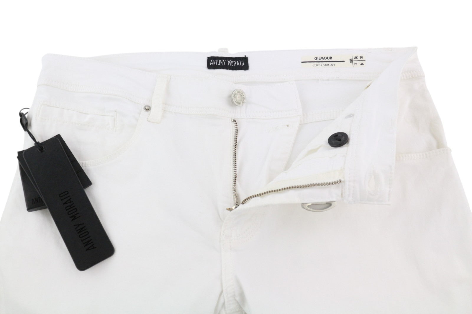 ANTONY MORATO Gilmour Men's Slim White Trousers W30 Zipper Super Skinny RRP130