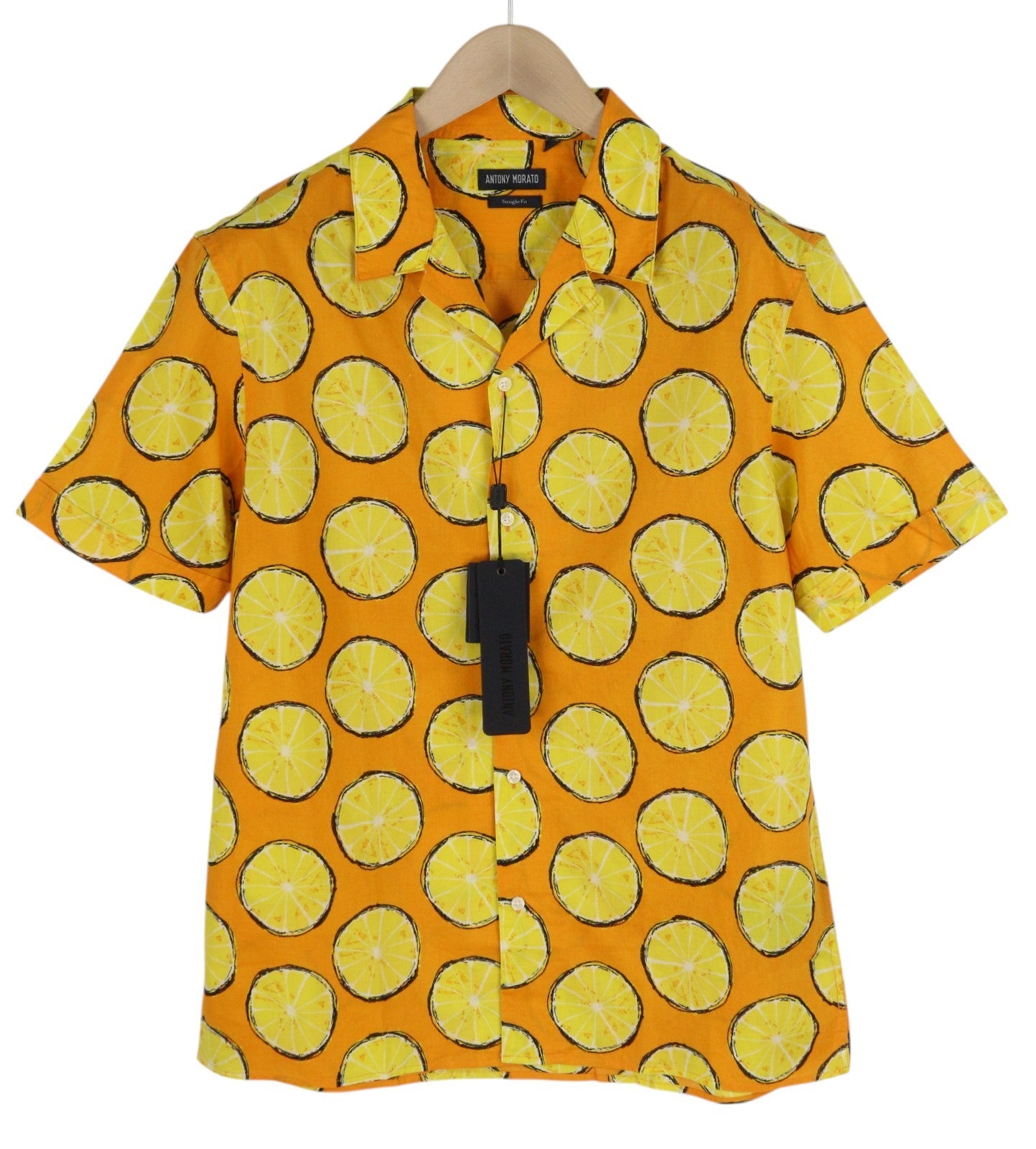 ANTONY MORATO Men's Shirt M Yellow Lemon Print Straight Fit Short Sleeve
