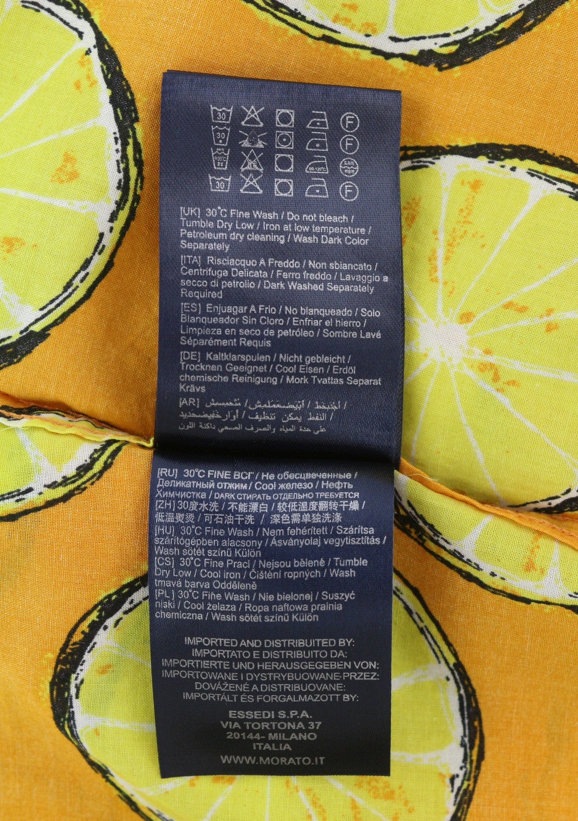 ANTONY MORATO Men's Shirt M Yellow Lemon Print Straight Fit Short Sleeve