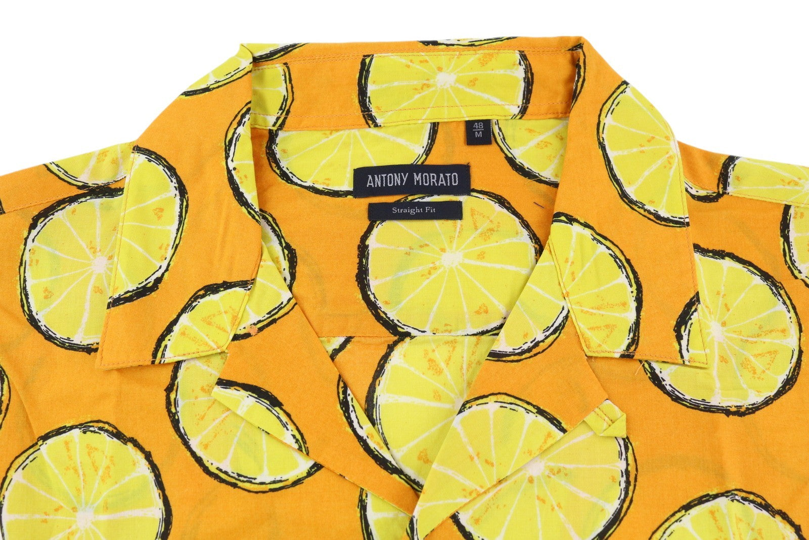 ANTONY MORATO Men's Shirt M Yellow Lemon Print Straight Fit Short Sleeve