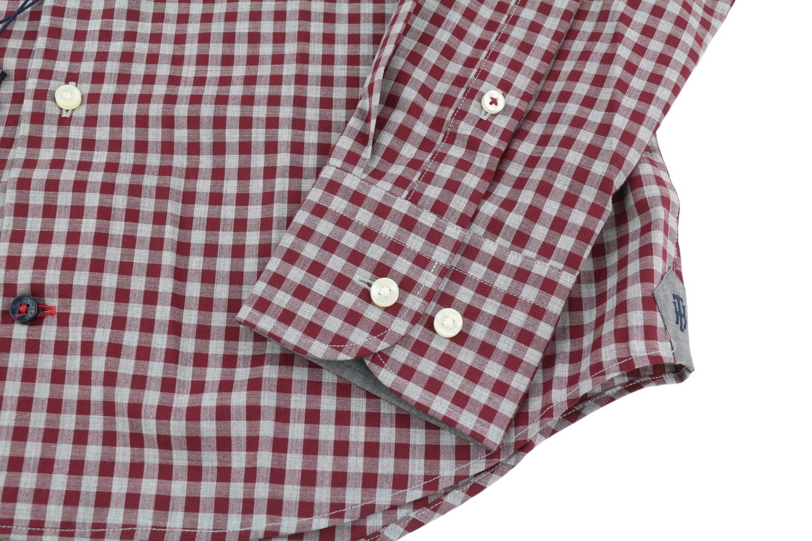 TOMMY HILFIGER Men's Shirt S Burgundy Check Tailored Fit Cutaway Collar