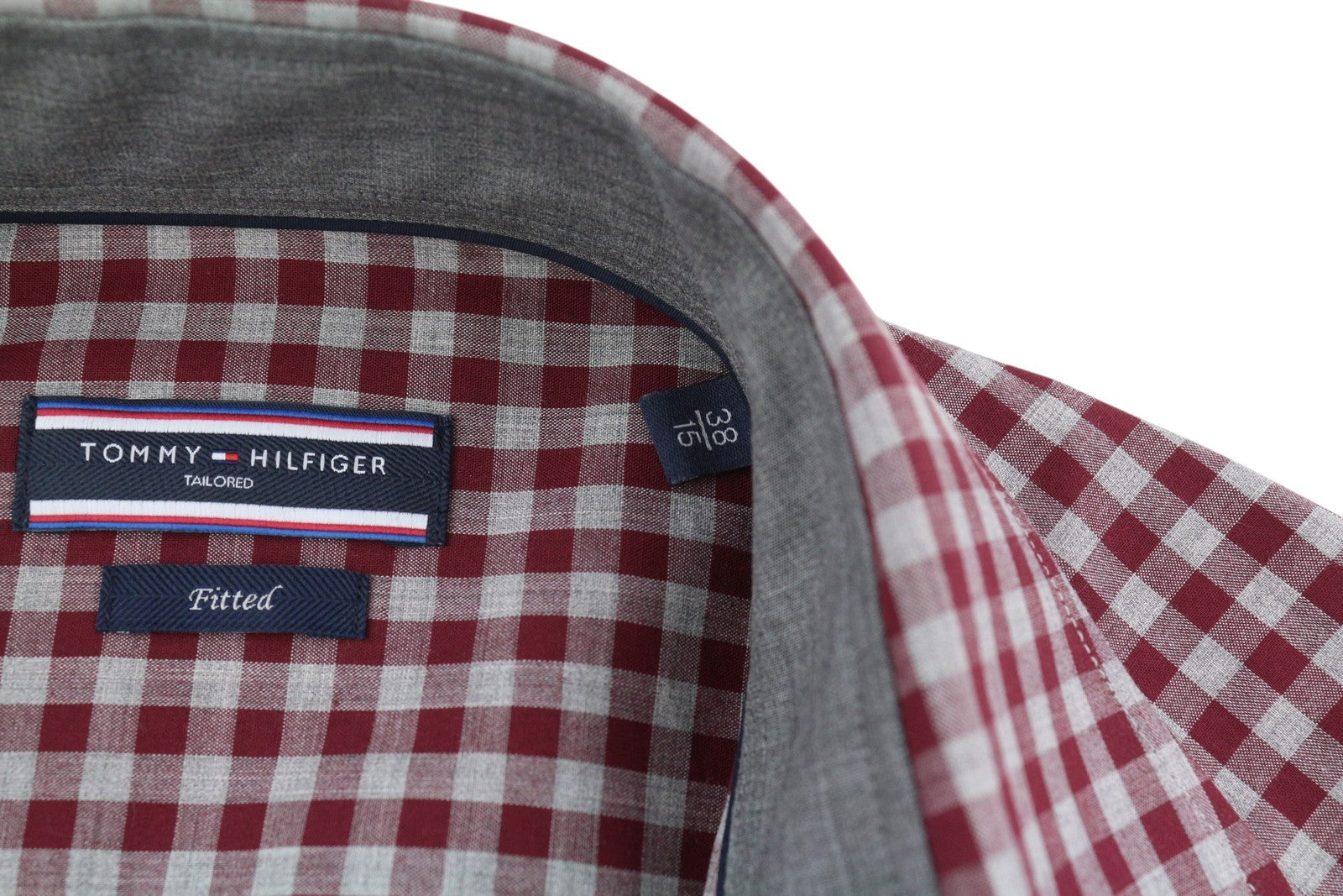 TOMMY HILFIGER Men's Shirt S Burgundy Check Tailored Fit Cutaway Collar