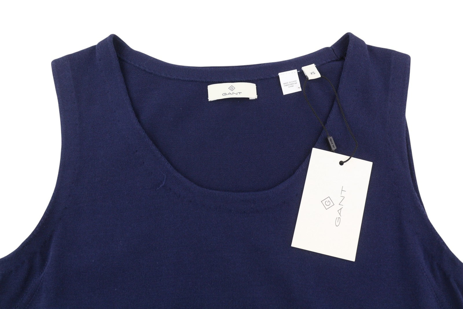 GANT Knitted Pima Cotton Women's Dress XS Blue Sleeveless Round Neck Mini