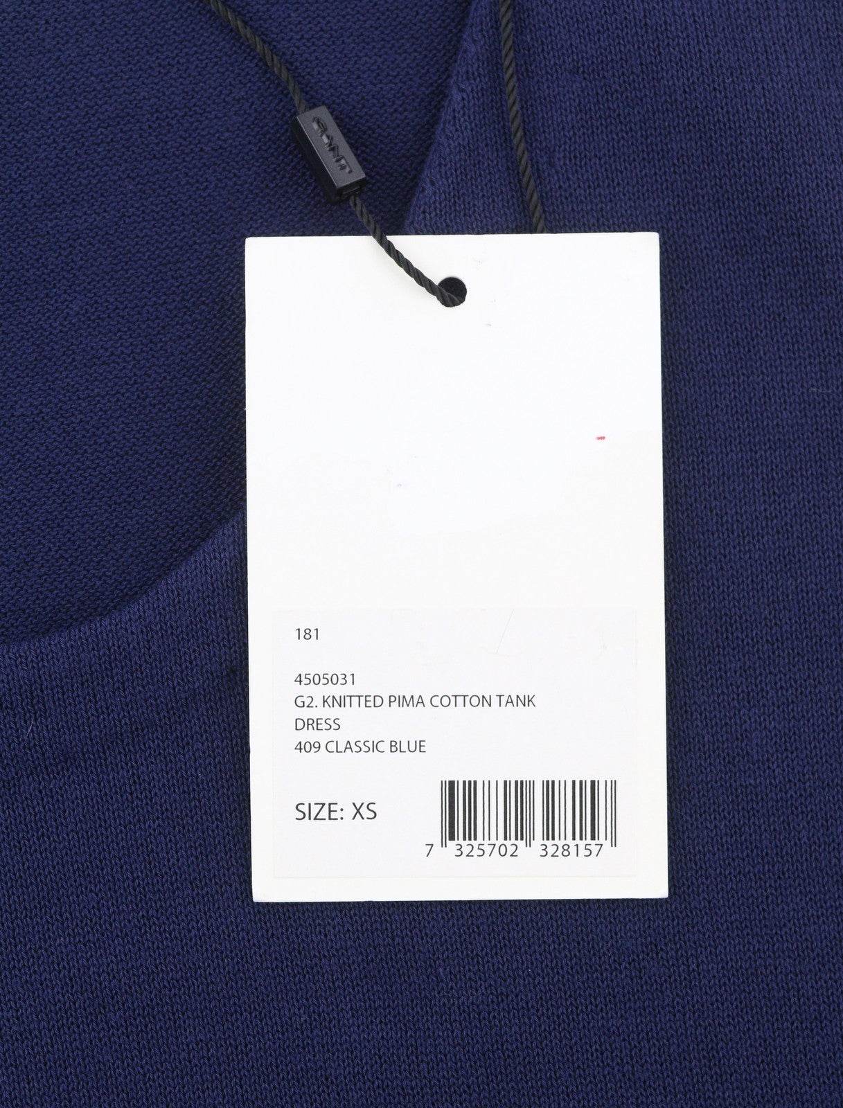 GANT Knitted Pima Cotton Women's Dress XS Blue Sleeveless Round Neck Mini