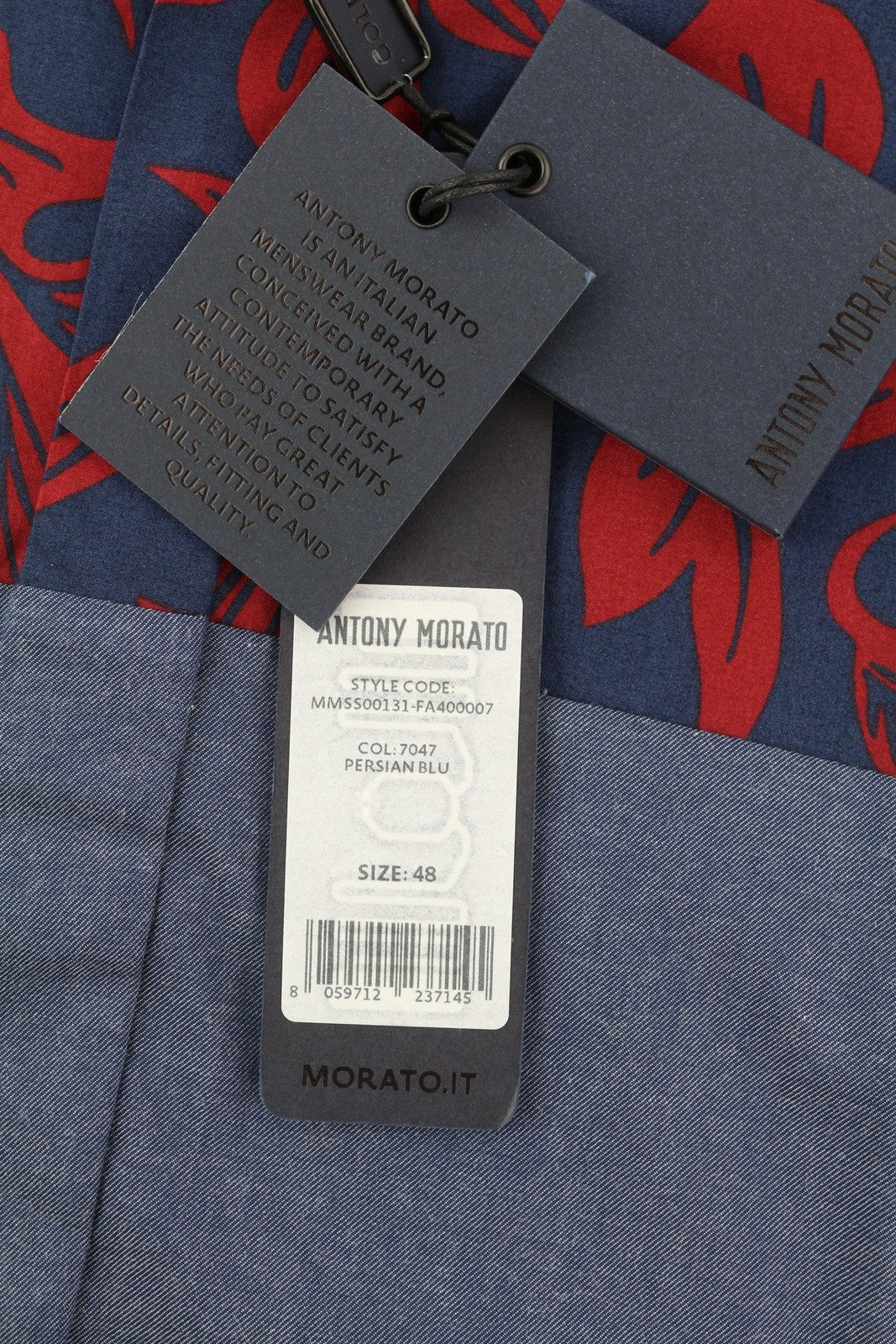 ANTONY MORATO Men's Shirt M Blue Floral Print Short Sleeve Button Up Casual