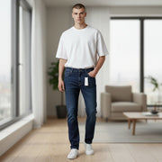 CALVIN KLEIN Tapered Men's Jeans W38/L32 Dark Blue Stretch Denim Zip Fly