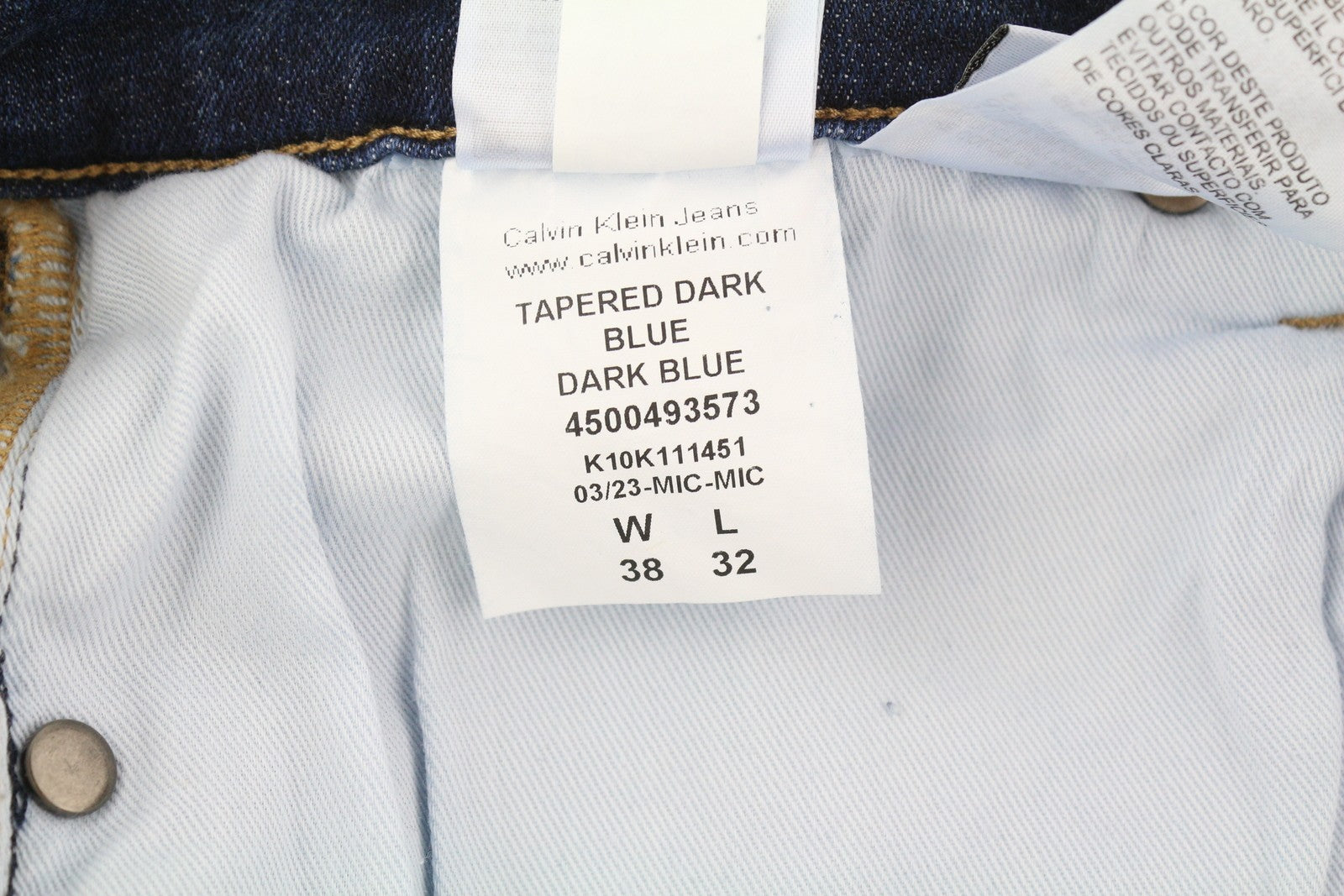 CALVIN KLEIN Tapered Men's Jeans W38/L32 Dark Blue Stretch Denim Zip Fly