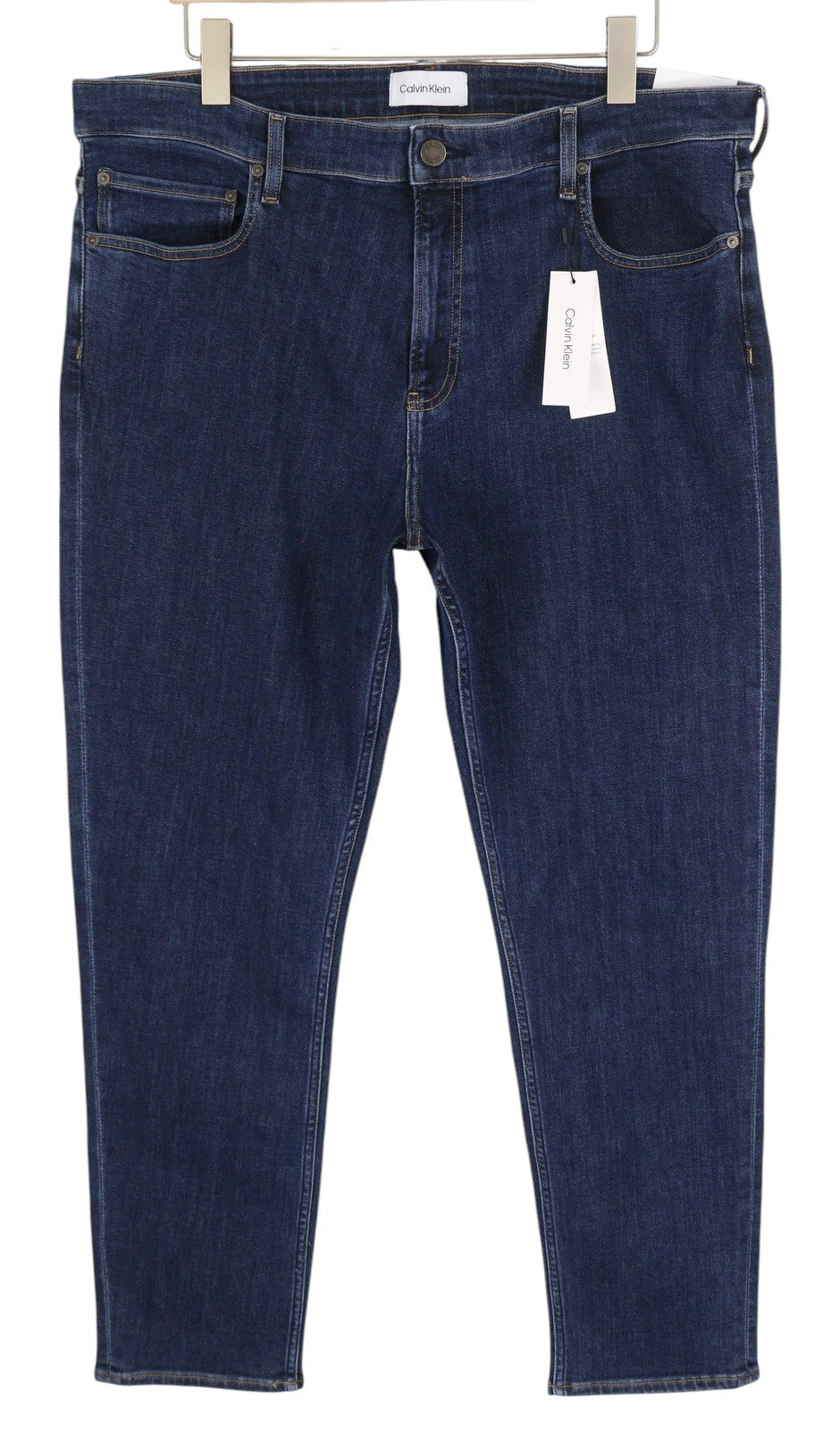 CALVIN KLEIN Tapered Men's Jeans W38/L32 Dark Blue Stretch Denim Zip Fly