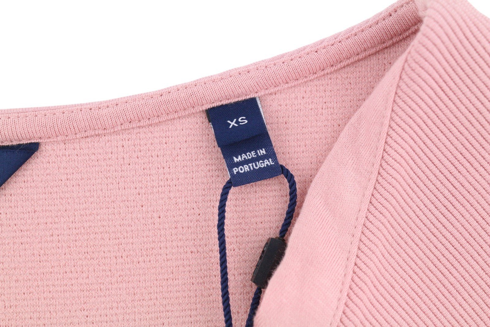 GANT Rib Structure Women's Dress XS Pink Stretch V Neck Short Sleeve Knee