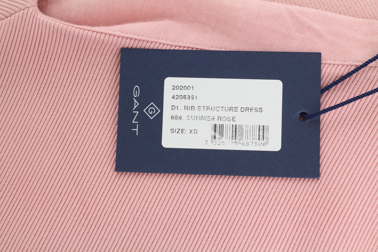 GANT Rib Structure Women's Dress XS Pink Stretch V Neck Short Sleeve Knee