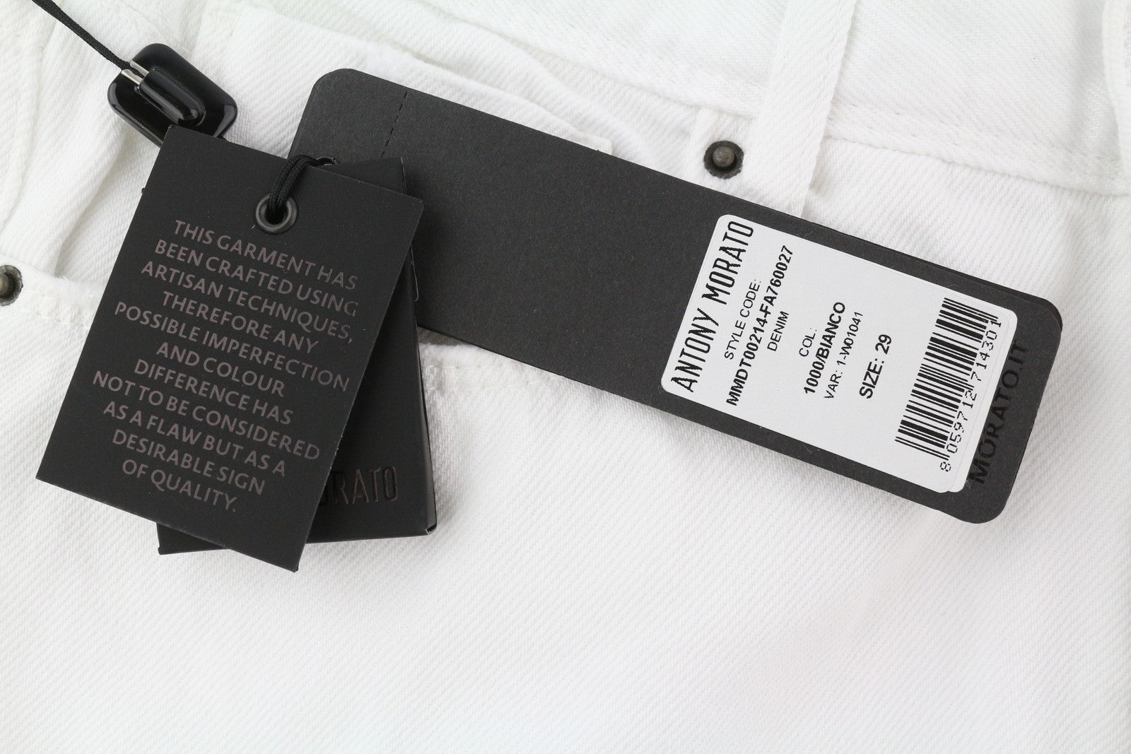 ANTONY MORATO Argon Men's Jeans W29 White Denim Slim Fit Cropped Button Fly