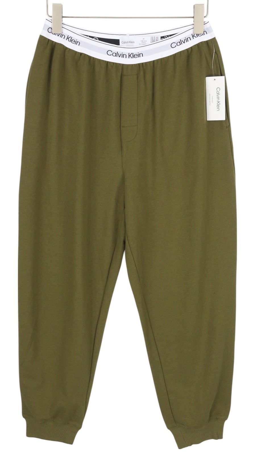 CALVIN KLEIN Men's Jogger Trousers M Green Stretch Tricot Elastic Waist Pockets