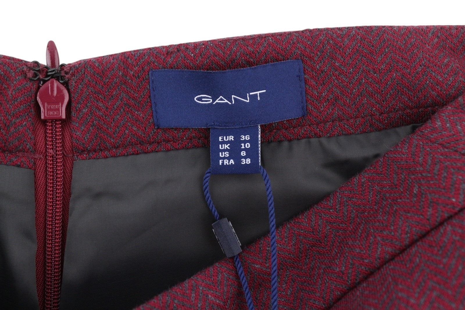 GANT Herringbone Jersey Women's Skirt EU36 Burgundy Mini Lined Zip Pockets