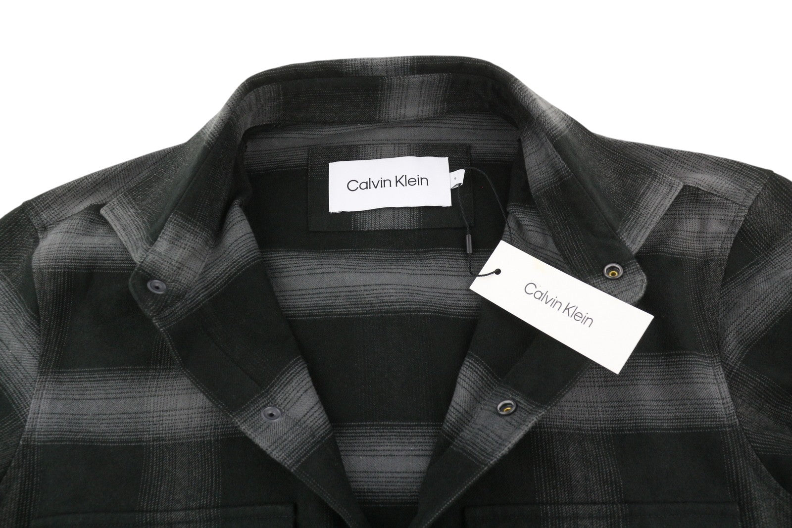 CALVIN KLEIN Twill Fleece Check Men's Jacket S Black Casual Snap Overshirt