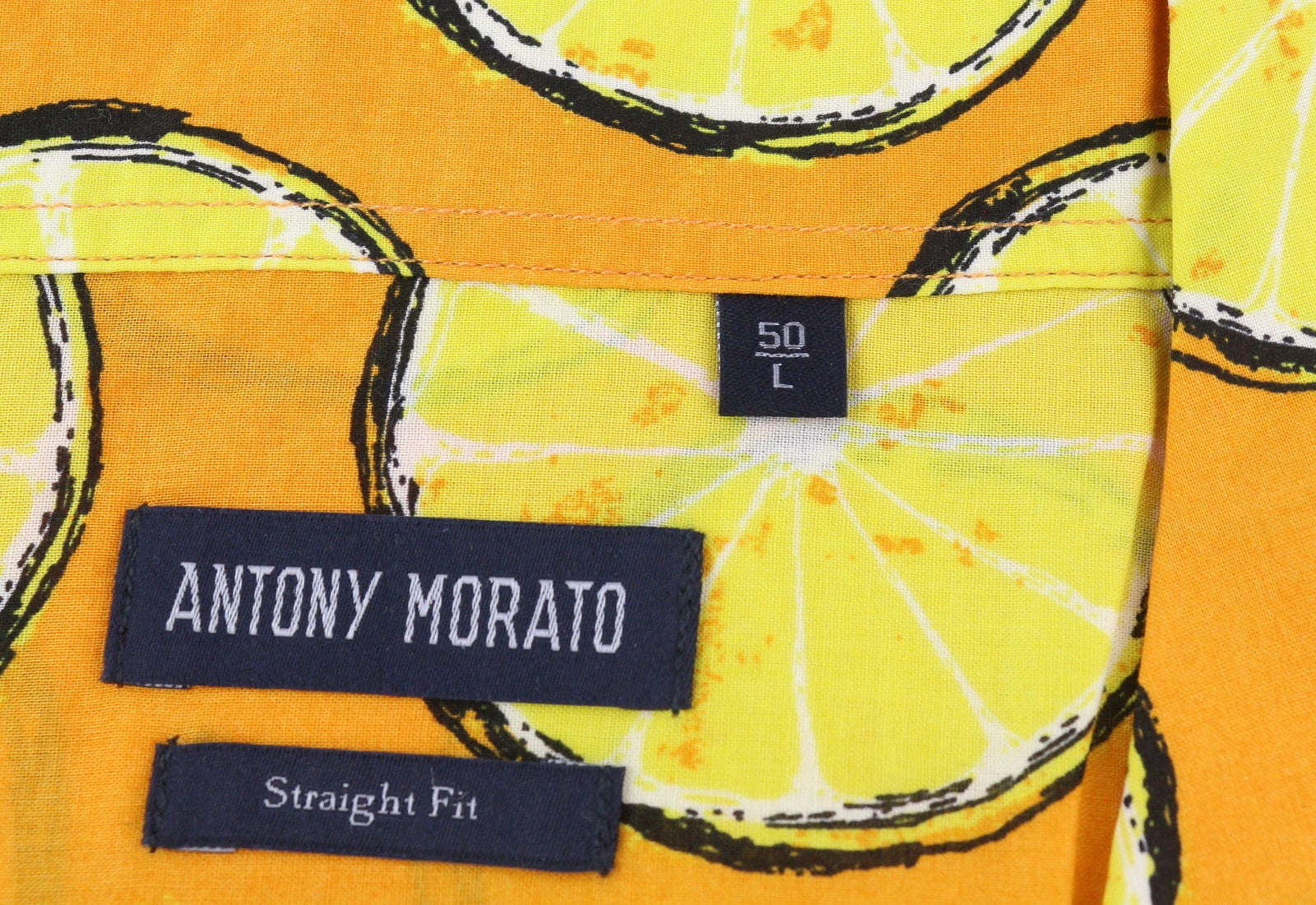 ANTONY MORATO Men's Shirt L Yellow Lemon Print Button Up Short Sleeve