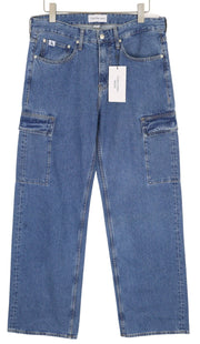 CALVIN KLEIN 90's Loose Cargo Men's Jeans W33 Blue Denim Straight Fit Logo