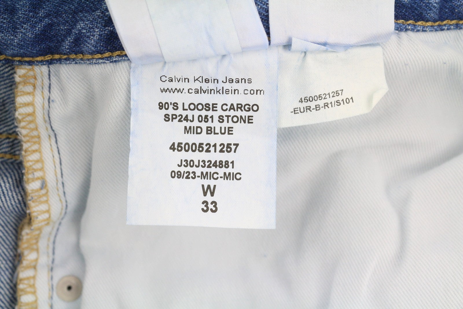 CALVIN KLEIN 90's Loose Cargo Men's Jeans W33 Blue Denim Straight Fit Logo