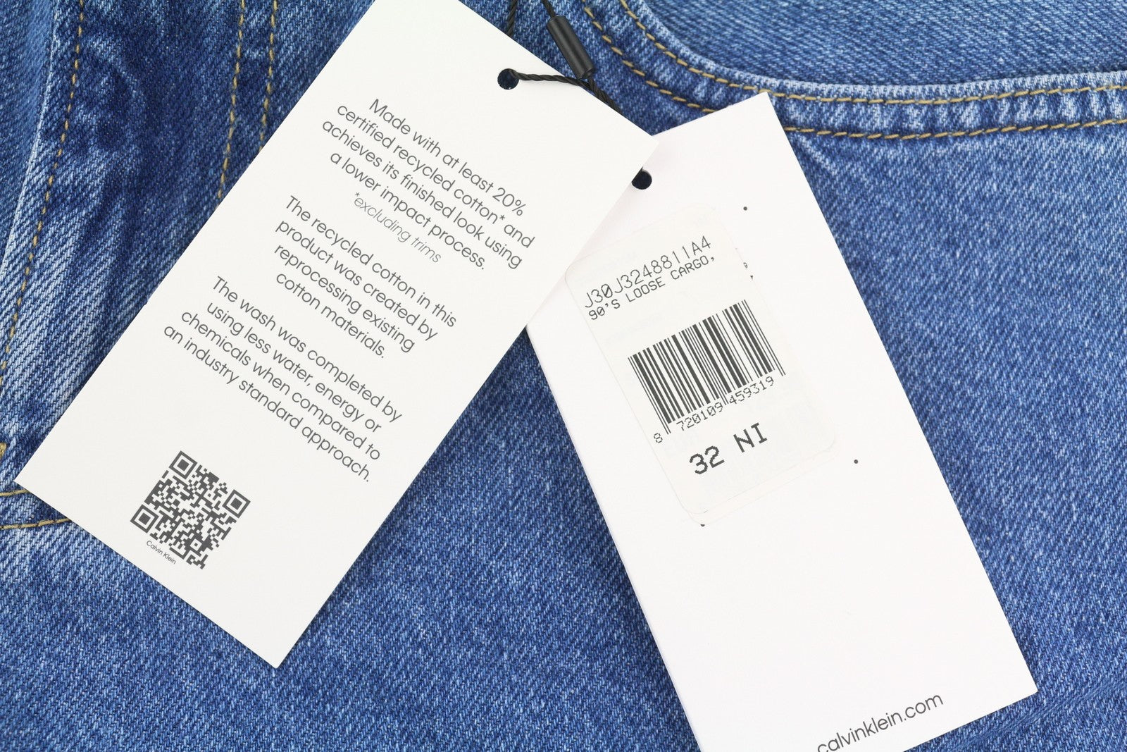 CALVIN KLEIN 90's Loose Cargo Men's Jeans W32 Blue Denim Relaxed Fit Zip Fly