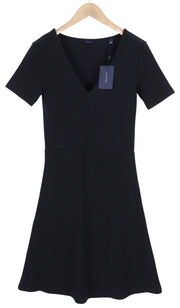 GANT Rib Structure Women's Dress S Blue Stretch V Neck Short Sleeve Knee