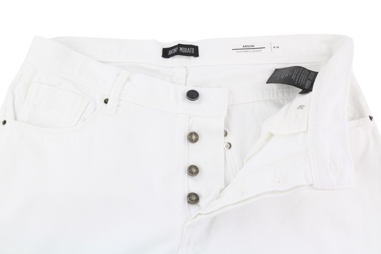 ANTONY MORATO Argon Men's Jeans W34 White Denim Slim Fit Cropped Button Fly