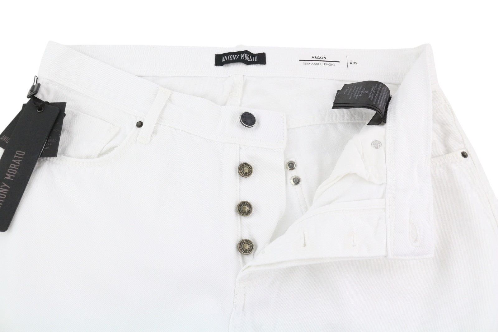 ANTONY MORATO Argon Men's Jeans W33 White Denim Slim Cut Cropped Button Fly