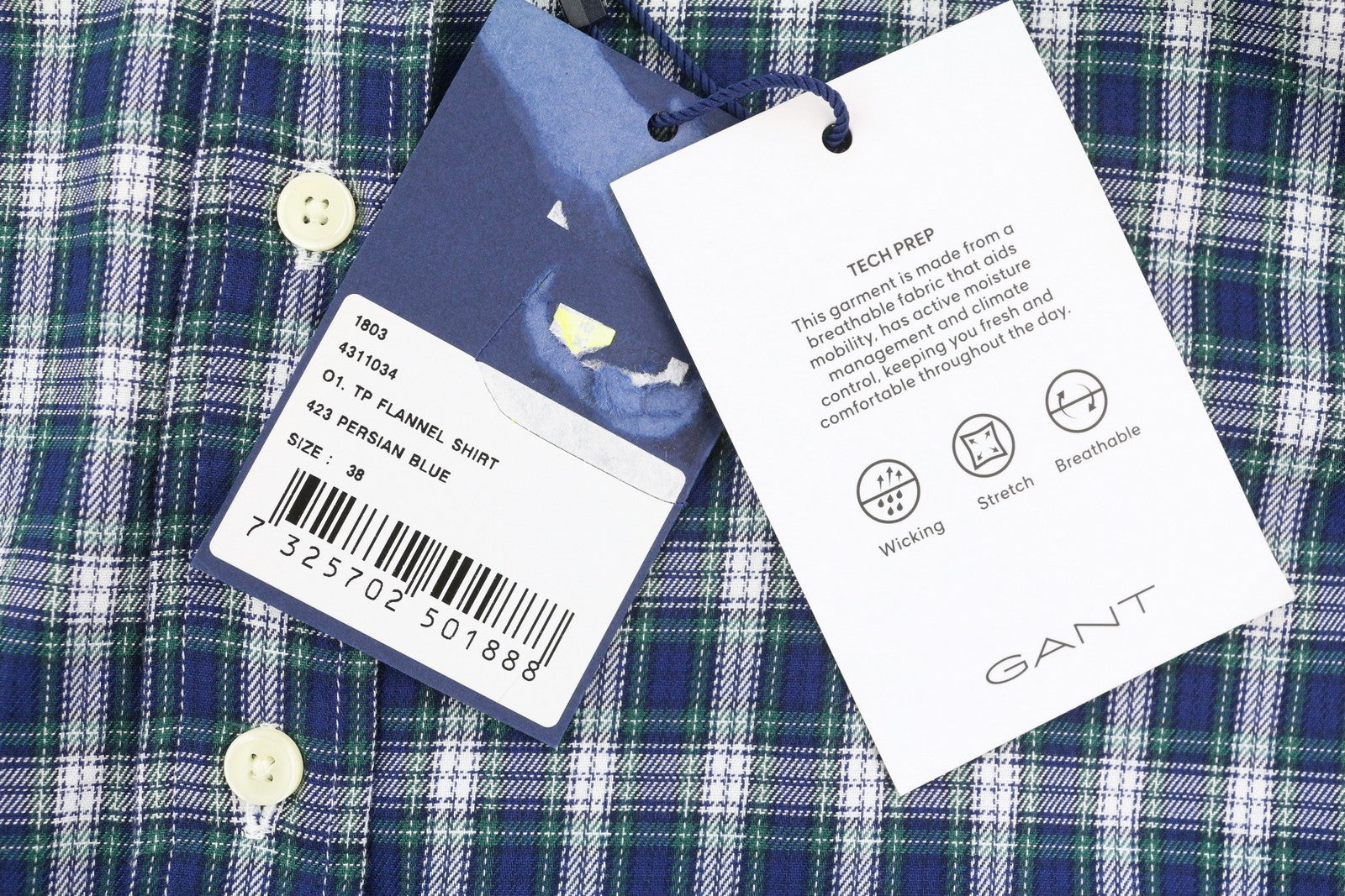 GANT Flannel Women's Shirt EU38 Plaid Pattern Casual Button Up Spread Neck Logo