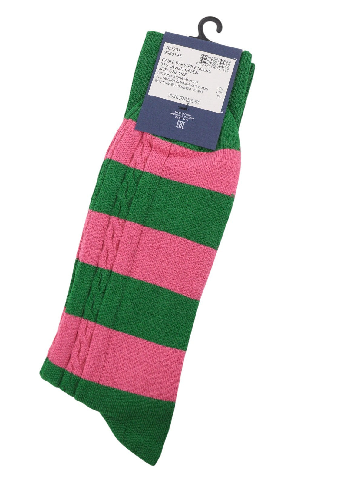 GANT Cable Barstripe Men Socks OS Lavish Green Cotton Blend Stretch 1-Pack