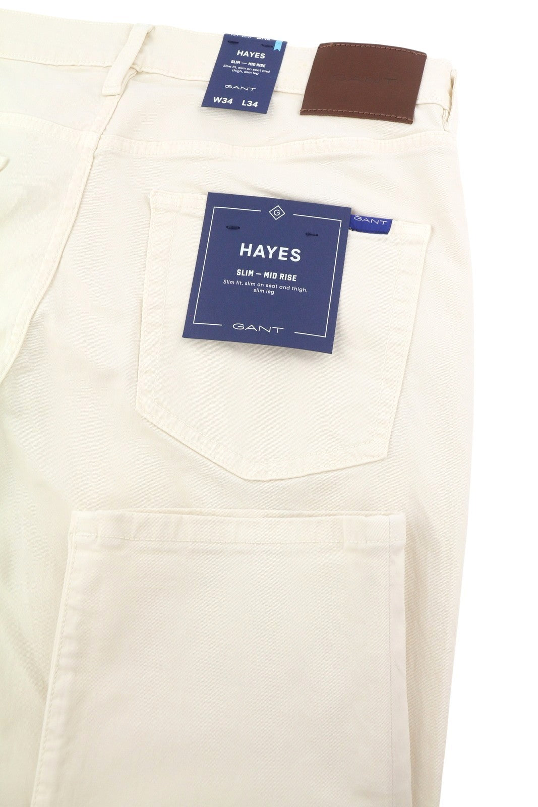 GANT Hayes Desert Men Trousers W34/L34 Caulk White Slim Mid Waist Zip Fly
