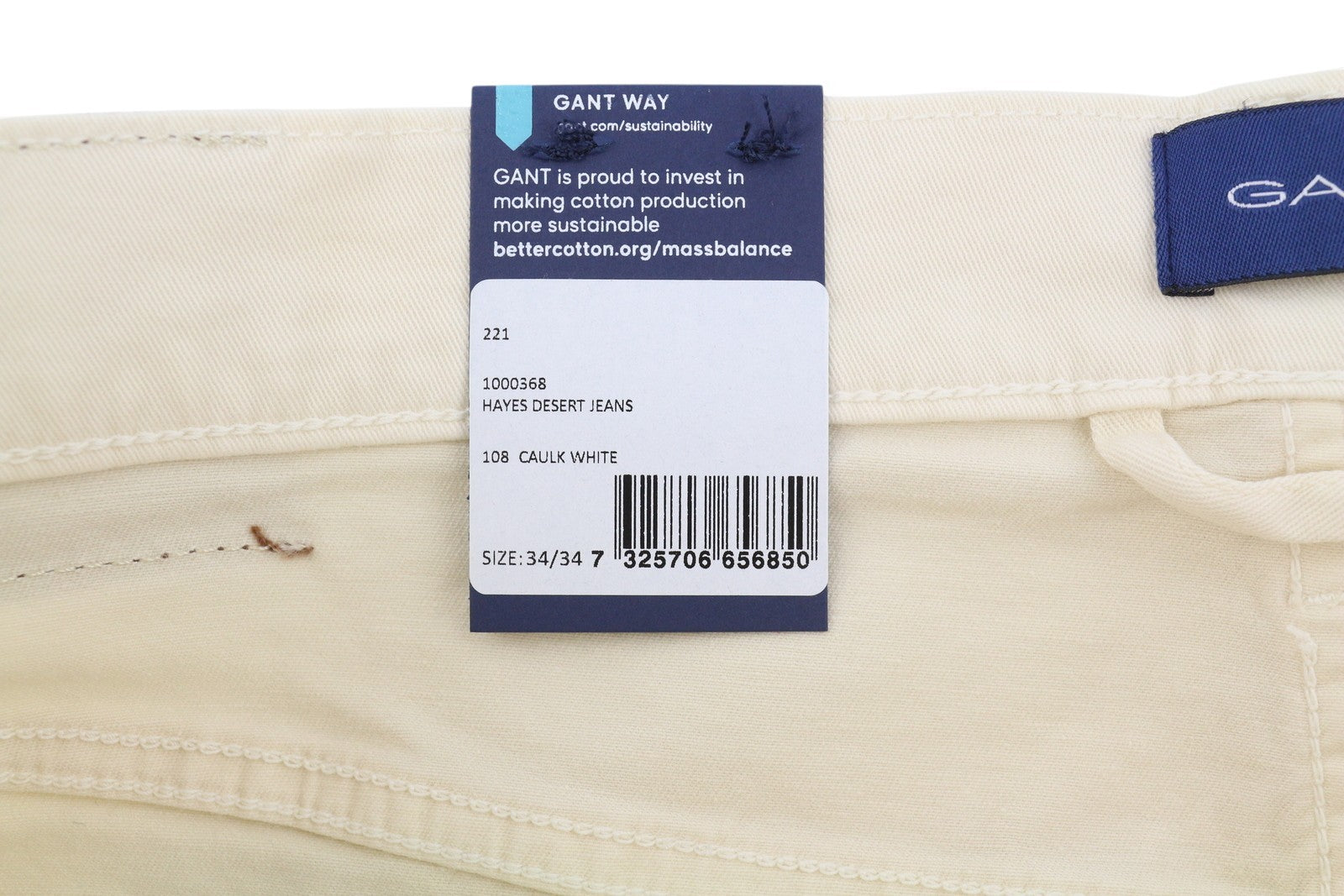 GANT Hayes Desert Men Trousers W34/L34 Caulk White Slim Mid Waist Zip Fly