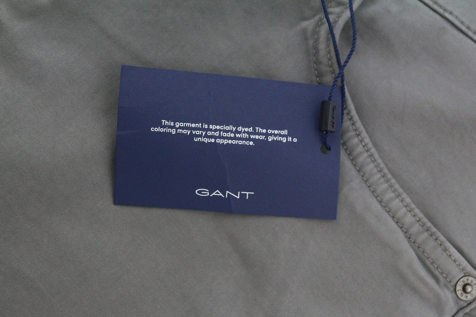 GANT Maxen Satin Men Trousers W35/L32 Steel Grey Extra Slim Zip Fly Casual