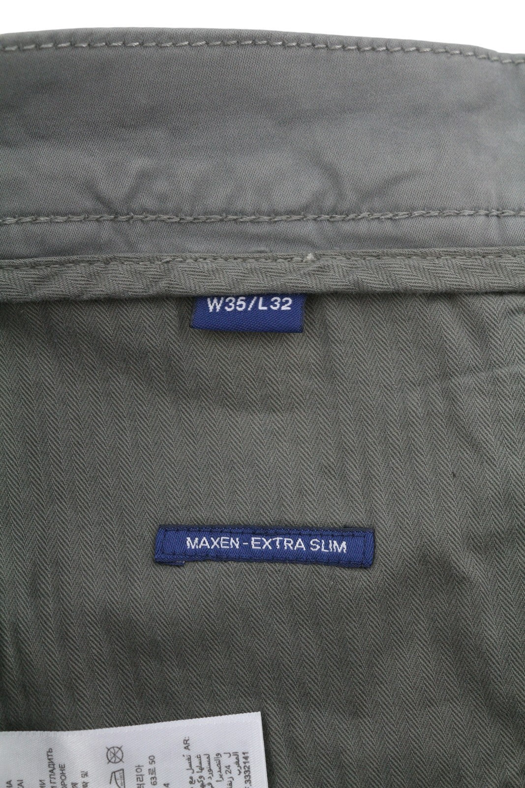 GANT Maxen Satin Men Trousers W35/L32 Steel Grey Extra Slim Zip Fly Casual