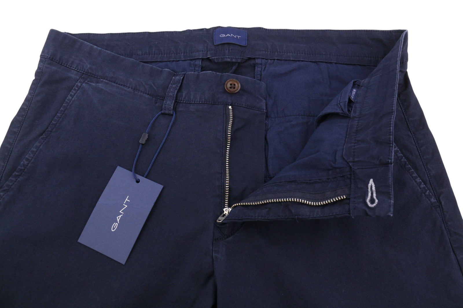 GANT Slim Sunfaded Chino Men Trousers W33/L32 Marine Zip Fly Casual