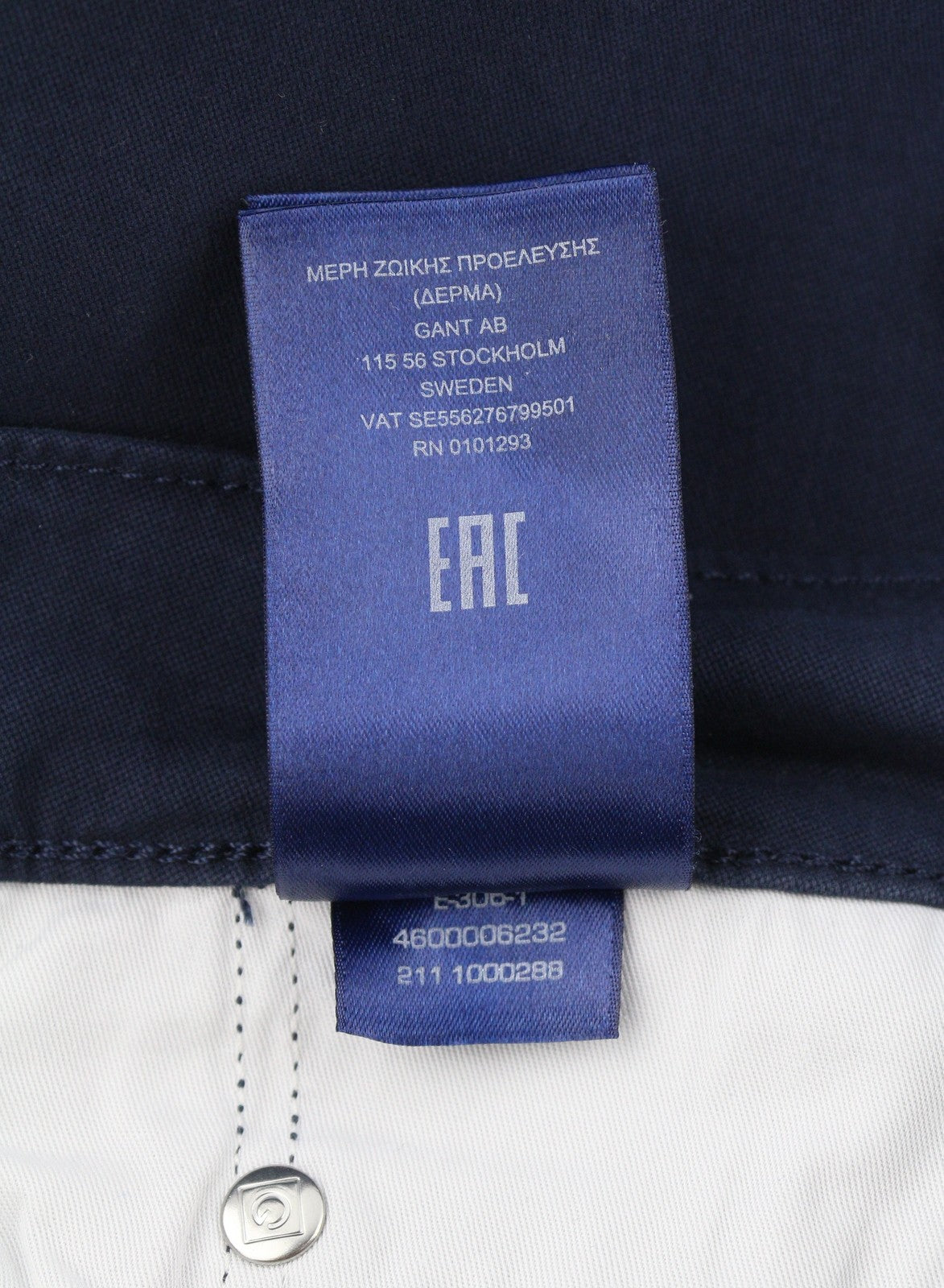 GANT Hayes Dusty Twill Men Trousers W32/L32 Marine Dark Zip Fly Slim Fit