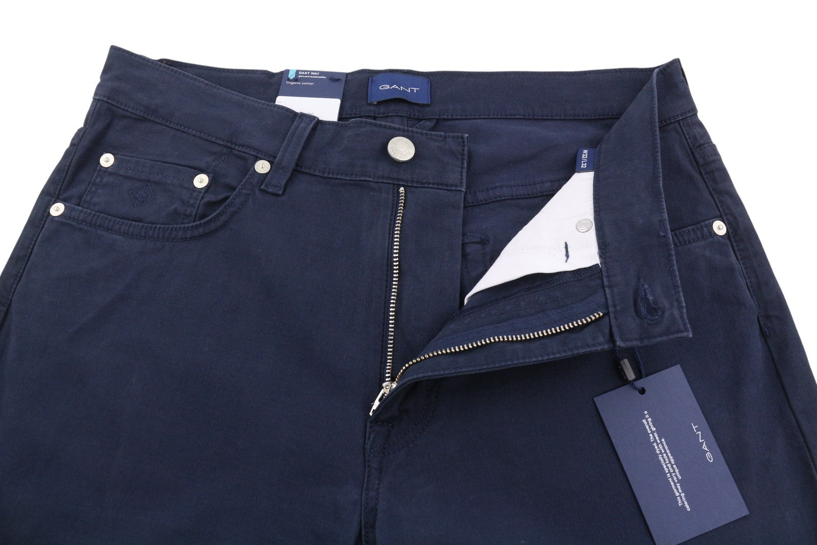 GANT Hayes Dusty Twill Men Trousers W32/L32 Marine Dark Zip Fly Slim Fit